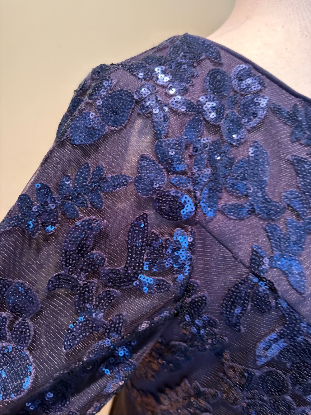 Azazie Elegant Navy Sequin Bodice Satin Evening Gown/Mother of the Bride Dress - Picture 4 of 16